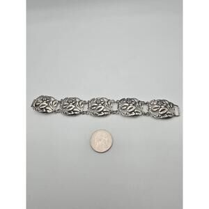 Vintage Danecraft Sterling Silver Floral Leaf Panel Bracelet